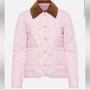 NWT Burberry Pale Candy Pink Corduroy Collar Diamond Quilted Jacket